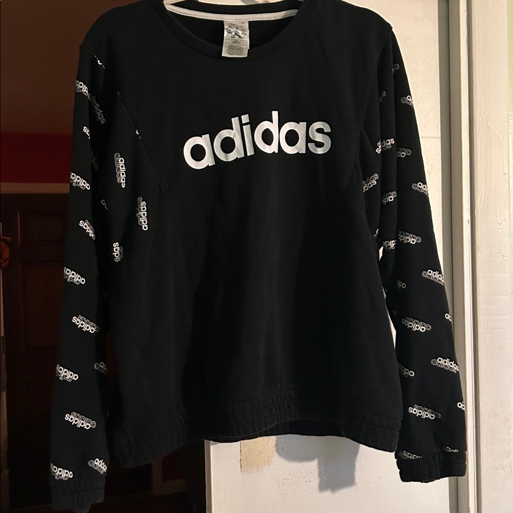 Adidas Favorites Sweatshirt Medium Black and white Crewneck with White Logo - Picture 4 of 8